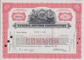 USA 1951. "General Motors Corporation" részvényelismervény 8 részvényről  USA 1951. "General Motors Corporation" certificate of non-par value stock 8 shares