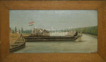 Sivághy Gy. jelzéssel: Vizimalom a Dunán. Olaj, fa, jelzett. Keretben 45x27 cm (kis sérülés)