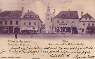 Fogaras main square, shops