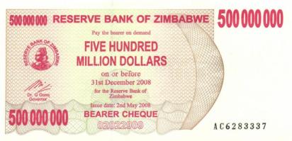 Zimbabwe 2007. 100$ (2x) + 2008. 500.000.000$ (6x) egymáshoz közeli sorszámokkal T:I Zimbabwe 2007. 100 Dollars (2x) + 2008. 500.000.000 Dollars (6x) serial numbers close to each other C:Unc
