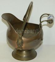 Kis réz vödörke porcelán fogóval 20cm magas