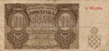 Horvátország 1941. 10K + 500K + 1000K + 1943. 5000K T:III,III- Croatia 1941. 10 Kuna + 500 Kuna + 1000 Kuna + 1943. 5000 Kuna C:F,VG