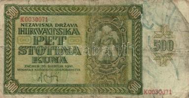 Horvátország 1941. 10K + 500K + 1000K + 1943. 5000K T:III,III-
Croatia 1941. 10 Kuna + 500 Kuna + 10...