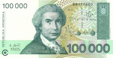 Horvátország 1991-93. 1D (2x) + 5D (2x) + 10D (2x) + 25D (2x) + 100D (2x) + 100.000D (2x) + 5K (2x) ...