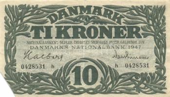 Dánia 1943. 10K "T" + 1947. 10K "H" T:III,III-(sarokhiány) Denmark 1943. 10 Kroner "T" + 1947. 10 Kroner "H" C:F,VG