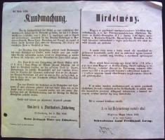 1856 Soproni hirdetmény magyar és német nyelven marhasó tárgyában