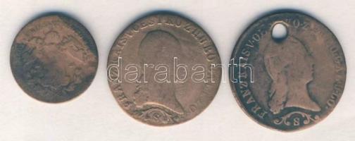 1812S 1kr (2x) egyik lyukkal T:3 1868KB 1Kr angyalos címer T:3