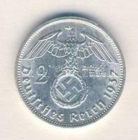 Német 3. Birodalom 1937F 2M Ag "Hindenburg" T:2 German Third Reich 1937F 2 Marks Ag "Hindenburg" C:XF