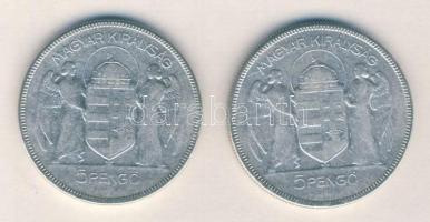 1930. 5P Ag "Horthy jobbra" (2x) T:3