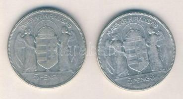 1930. 5P Ag "Horthy jobbra" (2x) T:3