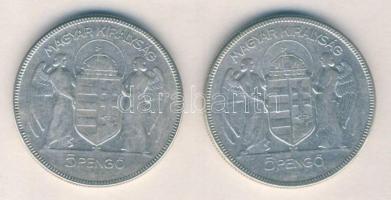 1930. 5P Ag "Horthy jobbra" (2x) T:3