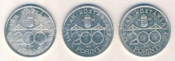 1992. 200Ft Ag "MNB" (3x) T:2