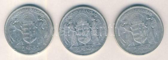 1930. 5P Ag "Horthy jobbra" (3x) T:3