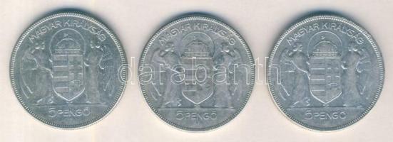 1930. 5P Ag "Horthy jobbra" (3x) T:3