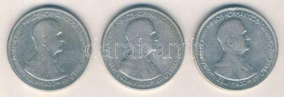 1930. 5P Ag "Horthy jobbra" (3x) T:3