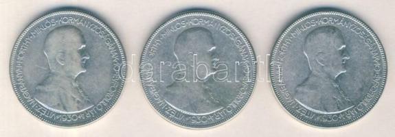 1930. 5P Ag "Horthy jobbra" (3x) T:3