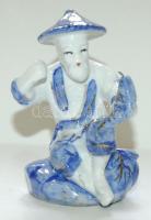 Kézzel festett sorszámozott jelzés nélküli porcelán kínai halász figura / Handpainted numbered chinaware fisherman figure 12cm