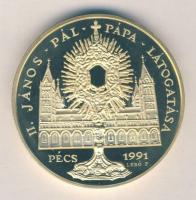 1991. "Napjaink magyar történelme - II. János Pál Pápa látogatása-Pécs" nagyalakú, piefort (vastag), aranyozott Br emlékérem (d:65mm)szign.:Lebó, B.GY. T:PP