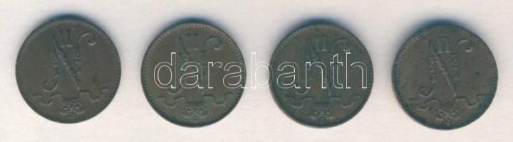 Finnország/orosz fennhatóság 1909-1916. 1p (4x) mind klf évszámmal T:2
Finland/Grand Duchy 1909-1916...