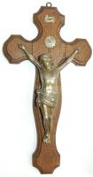 Faragott fa és réz feszület 22x43cm