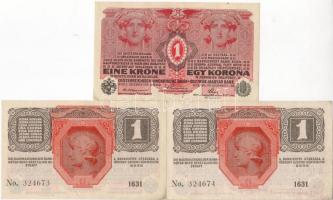 1918. 1K 3db folyamatos sorszám T:I/II (kicsi sarokhiba)