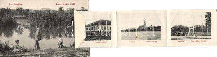 Új / Óverbász leporellocard with railway station