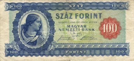1946. 100Ft T:III (elő- és hátlap képeltolódás felfelé)