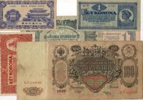Kis bankjegy hagyatéktétel 6db klf, benne 1P Vörös Hadsereg kis képméret, orosz 100R, vietnami égetési pénz T:I,II,III