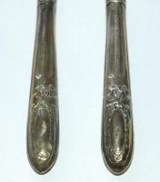 cca 1900 6 személyes ezüstnyelű sajtos/süteményes villa és késkészlet eredeti dobozában / Set of 6 s...