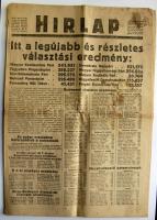 1947 Hírlap a kékcédulás választás eredményeivel