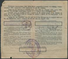 1933 Jamboree vasúti igazolvány cserkész bélyegzéssel