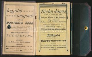 1897 Kitöltetlen zsebnaptár reklámokkal gombos szövetborításban