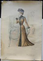 cca 1900 Párizsi kőnyomatos divatkép / Litho fashion picture 30x45 cm