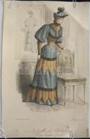 cca 1900 2 db Párizsi kőnyomatos divatkép hibákkal  / 2 faulty Litho fashion pictures 30x45 cm