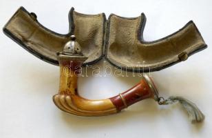 Ezűst kupakos tajték pipa eredeti bőr tokban