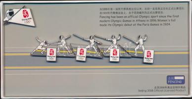 Kína 2008. 5db vívó sportjelvény "Pekingi Olimpia" eredeti csomagolásban tanúsítvánnyal China 2008. Five fencer sports badges in original packing "Summer Olympics Beijing"