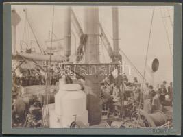 cca 1910 A Cunard Line Pannonia óceánjáró-gőzöse keményhátú fotó Ragány Pista fényképésztől / Cunard Line Pannonia photo 12x9 cm