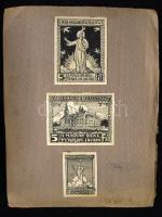 1913 Tary Lajos (1884-1972): A magyar béke templom javára segélybélyeg 3db terve