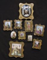 XIX. sz eleje 13 db különböző szép festésű orosz porcelán-ikon réz foglalatban. Ritkaságok! / XIXth century Russian chinaware-icons and amulets in copper frames. Rarities!