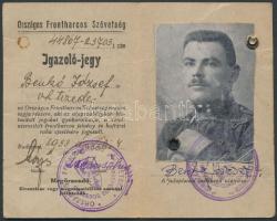 1933 Fényképes frontharcos igazolvány