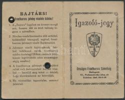 1933 Fényképes frontharcos igazolvány