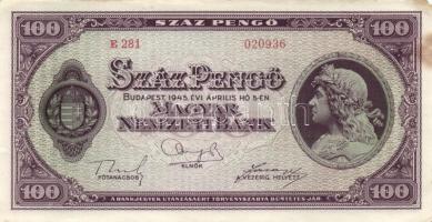 1945. 100P (3x) egymás utáni sorszámmal T:hajtatlanok, csak a széleken égési nyomok (II-)