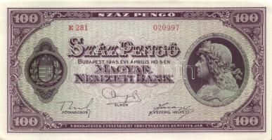 1945. 100P (4x) egymás utáni sorszámmal T:II+(hajtatlanok, csak a sarkok szamárfülesek kissé)