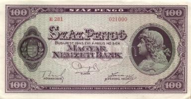 1945. 100P (4x) egymás utáni sorszámmal T:II+(hajtatlanok, csak a sarkok szamárfülesek kissé)