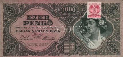 1945. 1000P bélyeggel (2x) egymás utáni sorszámmal T:I-(apró saroktörés)