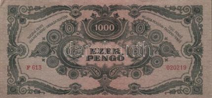 1945. 1000P bélyeggel (2x) egymás utáni sorszámmal T:I-(apró saroktörés)