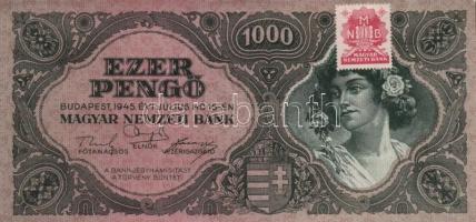 1945. 1000P bélyeggel (3x) egymás utáni sorszámmal T:I-(apró saroktörés)