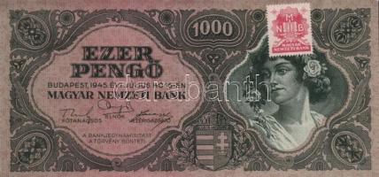 1945. 1000P bélyeggel (3x) egymás utáni sorszámmal T:I-(apró saroktörés)