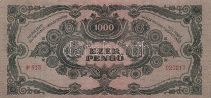 1945. 1000P bélyeggel (3x) egymás utáni sorszámmal T:I-(apró saroktörés)