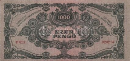 1945. 1000P bélyeggel (4x) egymás utáni sorszámmal T:I-(apró saroktörés)